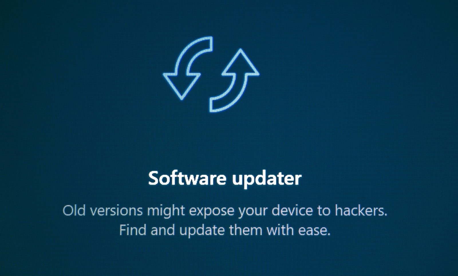 Software updater with refresh arrows icon and update icons.